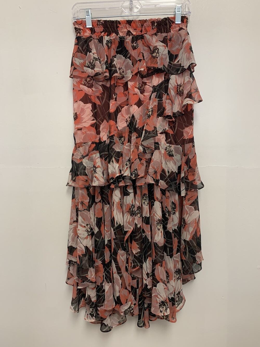 Misa Kiana Ruffled Midi Skirt Pink Fairy Boho Tiered Ruffle Floral Size M